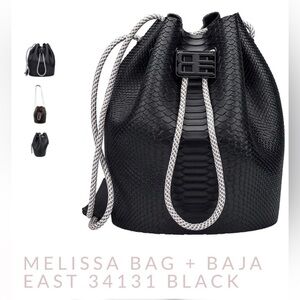 Melissa Bag faux Black Snakeskin Bucket + Baja East Drawstring Bubble Gum Scent